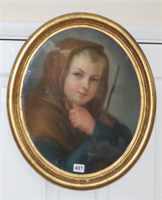 English School c.1900, pastel, portrait of a child representing winter, 42 x 34cm
